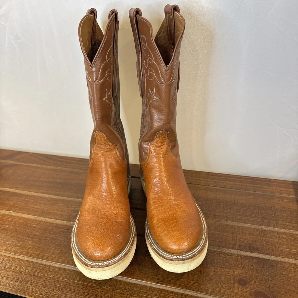 Vintage Ammons Western Roper Boots Brown Handcraft Leather Crepe Sole Men's 6.5*